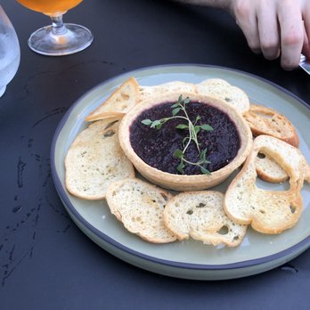 Grant Park Bistro - Chicken liver mousse tarte with cherry mustard, pickled onion, thyme - New American Near Me - Chicago, Illinois
