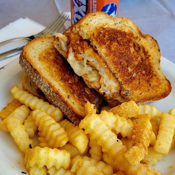 Lori's Cafe - Haddock reuben with crinkle fries and Moxie - Breakfast & Brunch Near Me - Liberty, Maine
