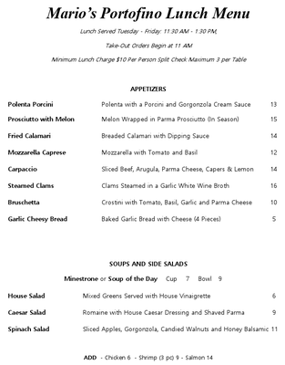 Menu photo 1 Mario's Portofino Reno, NV Menu photo 1 Mario's Portofino Reno, NV