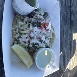 Westside Taco - Fish taco. Pablano sauce and mild green sauce
