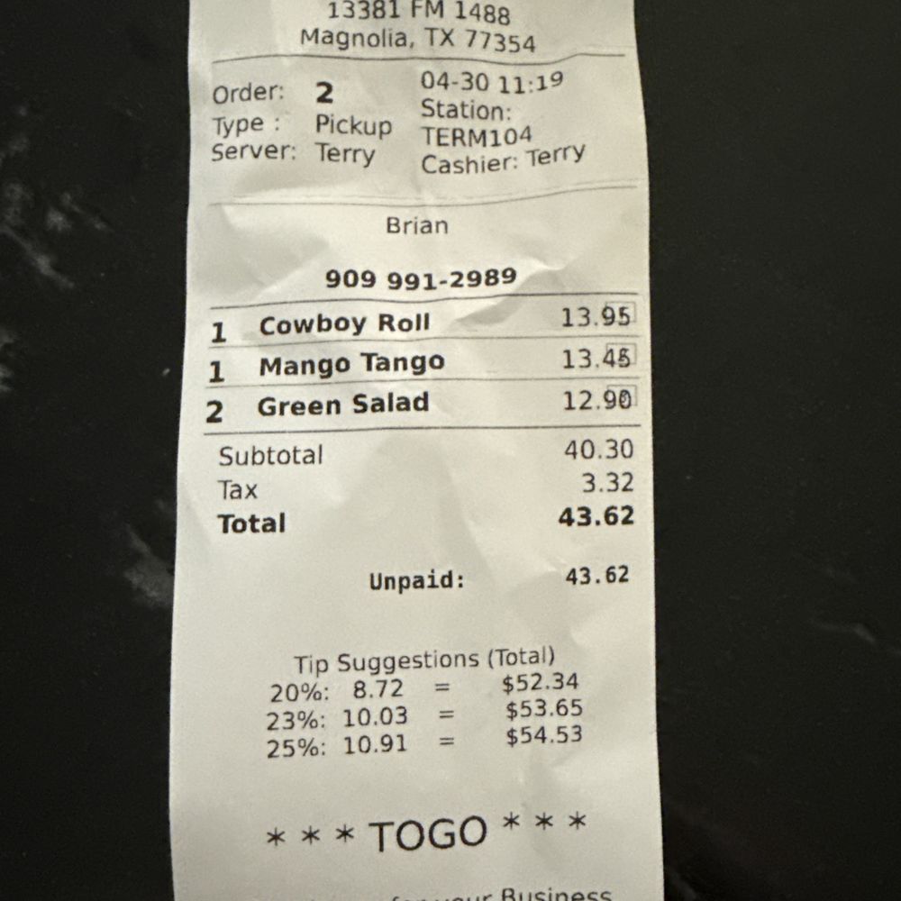 Akashi - Receipt for proof - Sushi Bars Near Me - Magnolia, Texas Akashi - Receipt for proof - Sushi Bars Near Me - Magnolia, Texas