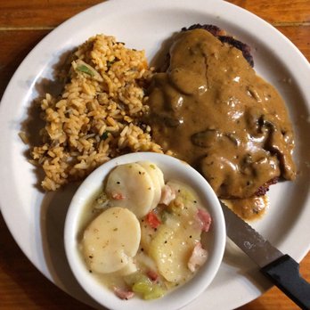 Rathskeller Bistro - Jaeger Schnitzel with Mushroom Gravy - New American Near Me - Fredericksburg, Texas Rathskeller Bistro - Jaeger Schnitzel with Mushroom Gravy - New American Near Me - Fredericksburg, Texas