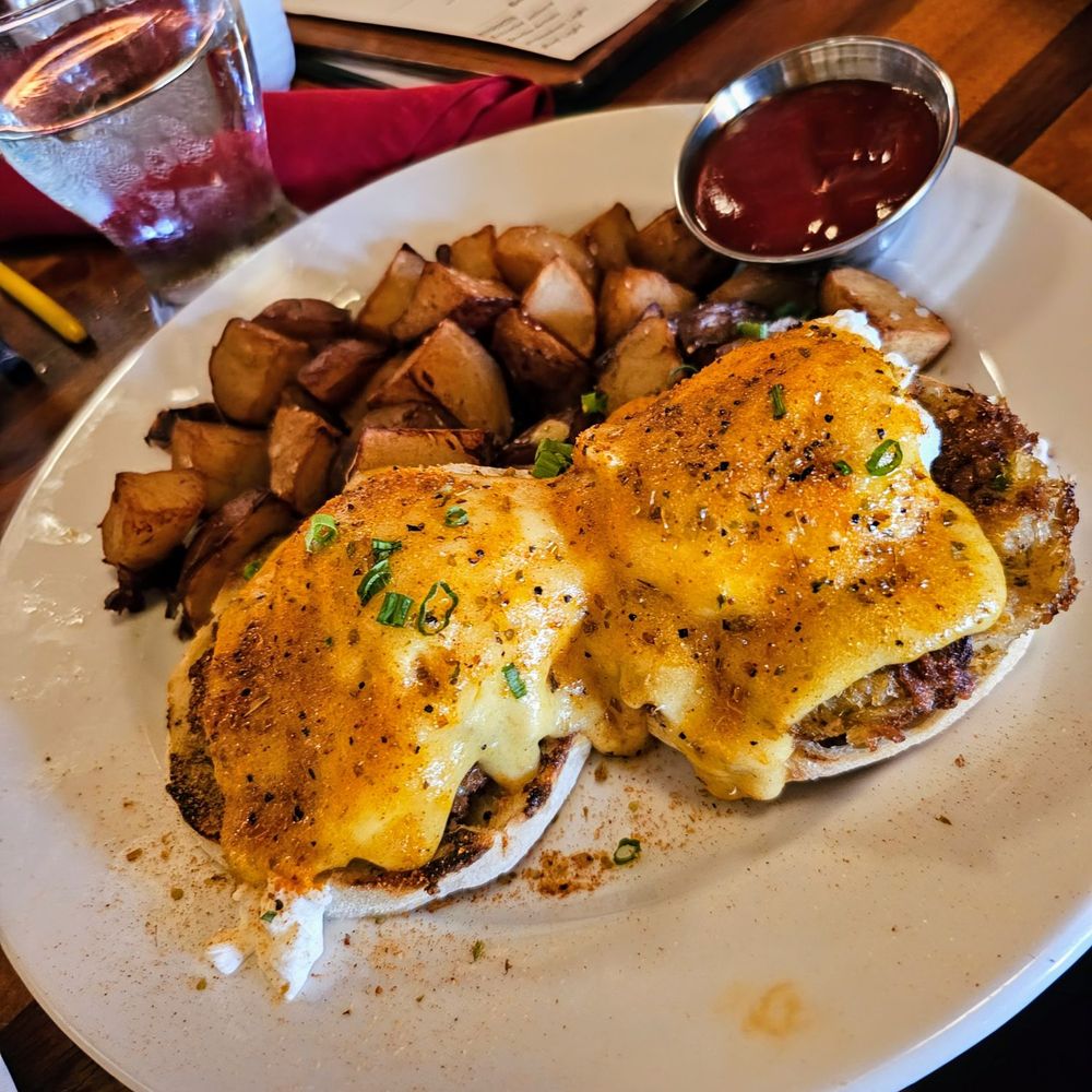 Kilauea Lodge Restaurant - Crab Cake Eggs Benedict with Cajun Hollandaise sauce - Breakfast & Brunch Near Me - Volcano, Hawaii Kilauea Lodge Restaurant - Crab Cake Eggs Benedict with Cajun Hollandaise sauce - Breakfast & Brunch Near Me - Volcano, Hawaii