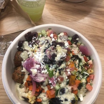 CAVA - Grains & greens bowl with falafel and grilled vegetables and tahini dressing! Delicious!! - Mediterranean Near Me - Pasadena, California
