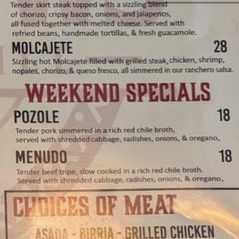 Cali Brews Mexican Grill - Their menu advertises pozole & menudo, as a weekend special. We were told it was a "seasonal item" and could not order this. - Seafood Near Me - Delano, California