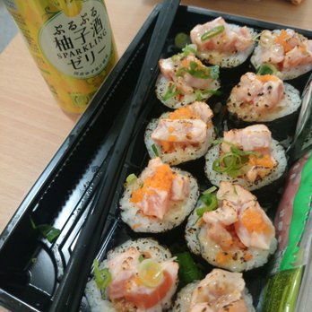 Hinoki Japanese Pantry - Salmon Aburi ($13.50) with sparking beer ($4.70) - Sushi Bars Near Me - Fitzroy, VIC