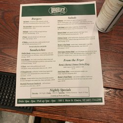 Bernie Murray's - Most up to date menu as of October 2020