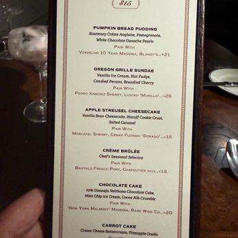 The Oregon Grille - Dessert menu - Steakhouses Near Me - Hunt Valley, Maryland
