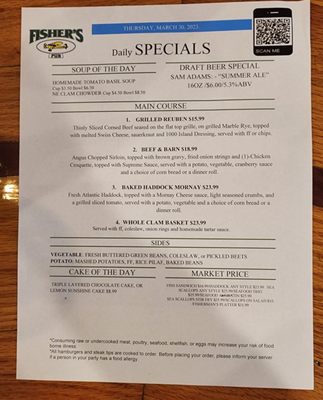 Menu photo 1 Fisher's Pub Middleborough, MA