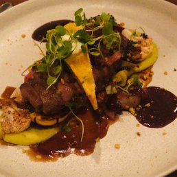 Duck and Duck: duck breast and duck confit, cilantro tamale waffle, pablano parsnip purée, etc. DEE-licious! Duck and Duck: duck breast and duck confit, cilantro tamale waffle, pablano parsnip purée, etc. DEE-licious!