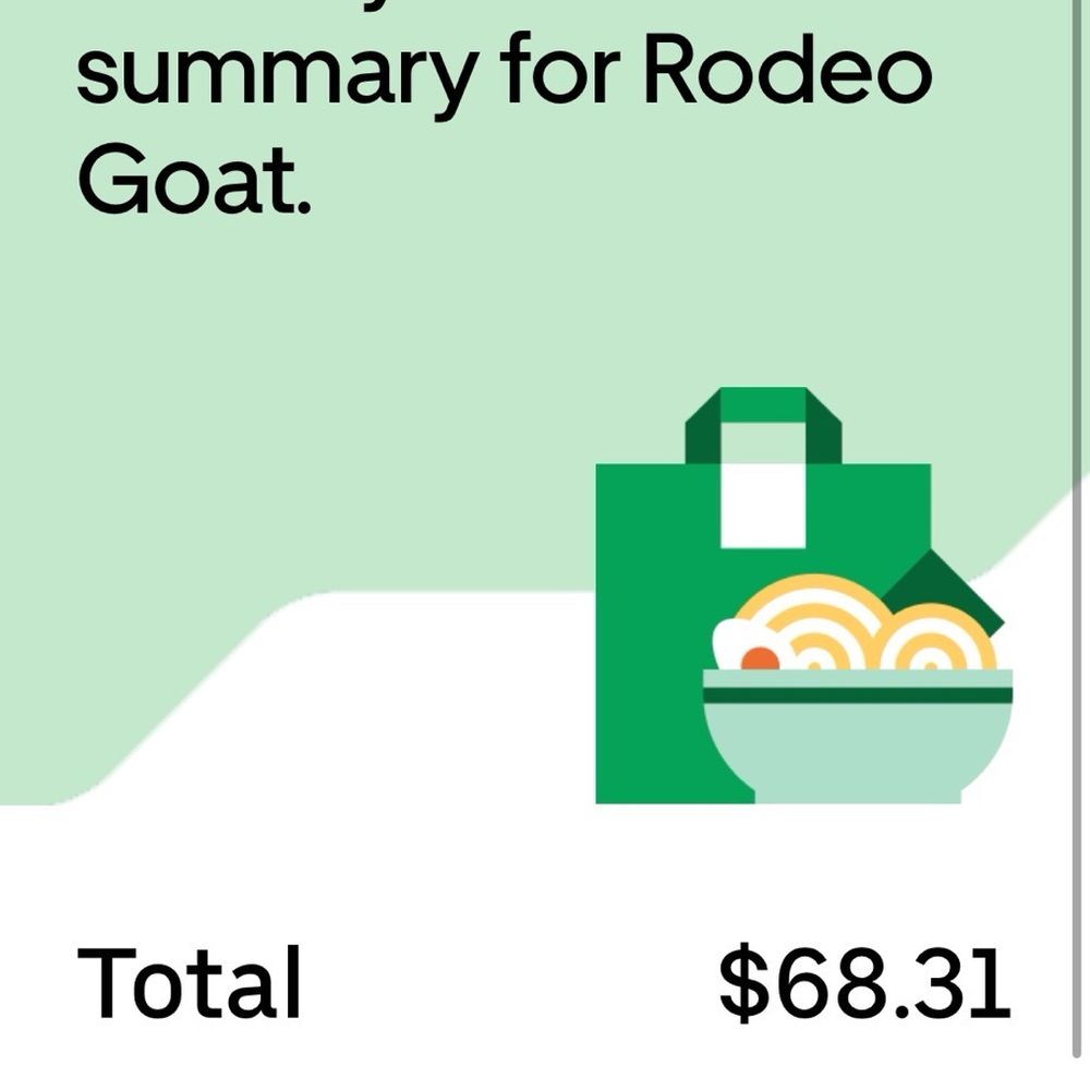 Rodeo Goat - My Uber Eats order for Rodeo Goat on December 12, 2024. - Bars Near Me - Fort Worth, Texas Rodeo Goat - My Uber Eats order for Rodeo Goat on December 12, 2024. - Bars Near Me - Fort Worth, Texas