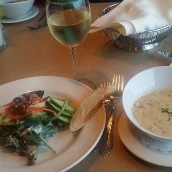 Moonstone Grill - House salad with Seafood chowder - Seafood Near Me - Trinidad, California Moonstone Grill - House salad with Seafood chowder - Seafood Near Me - Trinidad, California