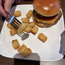 Classic Cheeseburger with tater tots (some of which are already eaten) Classic Cheeseburger with tater tots (some of which are already eaten)