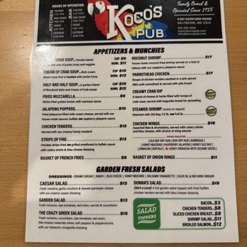 Koco's Pub - Menu - Pubs Near Me - Baltimore, Maryland Koco's Pub - Menu - Pubs Near Me - Baltimore, Maryland