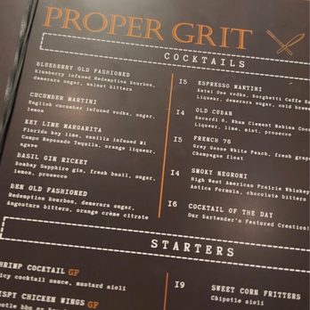 Proper Grit - Menu - Bars Near Me - West Palm Beach, Florida