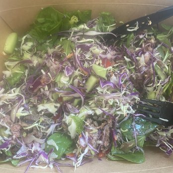 PSY Street Kitchen - Market salad w lamb burger, chopped and mixed - Burgers Near Me - Los Angeles, California PSY Street Kitchen - Market salad w lamb burger, chopped and mixed - Burgers Near Me - Los Angeles, California