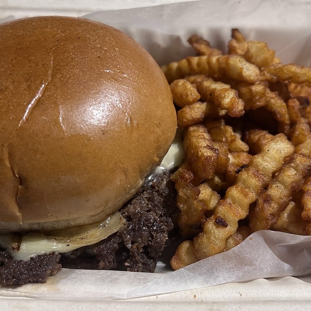 Mushroom & Swiss burger + fries
