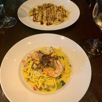 Scarpetta - Duck and foie gras ravioli and gf shrimp scampi - Italian Near Me - Las Vegas, Nevada