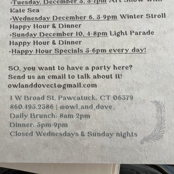 Owl & Dove - Information - New American Near Me - Pawcatuck , Connecticut