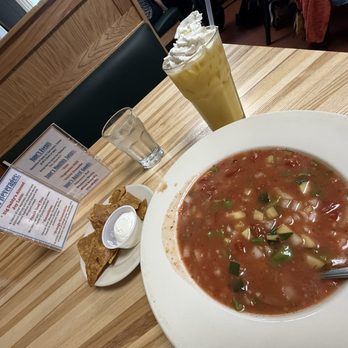 Northside Grill - It's Gazpacho time again! Shown with equally yummy and seasonal creamsicle drink - Diners Near Me - Ann Arbor, Michigan Northside Grill - It's Gazpacho time again! Shown with equally yummy and seasonal creamsicle drink - Diners Near Me - Ann Arbor, Michigan