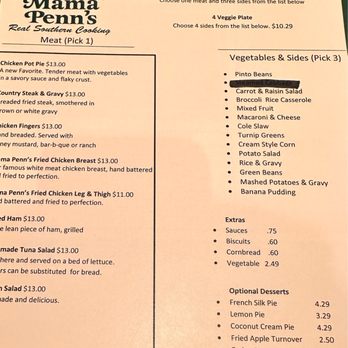 Mama Penn's - Menu offers many wholesome and hearty selections - Southern Near Me - Anderson, South Carolina