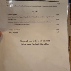 Farm To Fire - Menu