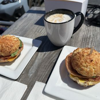 Nece's GF - Cheddar sconewich, cheddar jalapeño sconewich, latte - Gluten-Free Near Me - Monterey, California