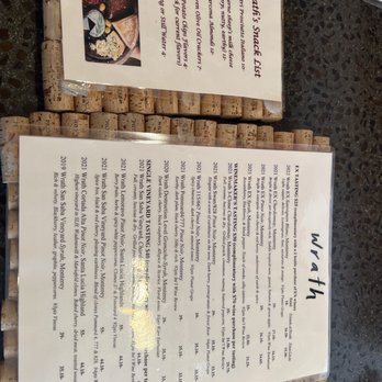 Wrath - Menu - Wine Tasting Room Near Me