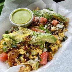 Pierpont Tacos - Two breakfast tacos, Al pastor and asada, with potato egg , avocado was extra! Amazing!