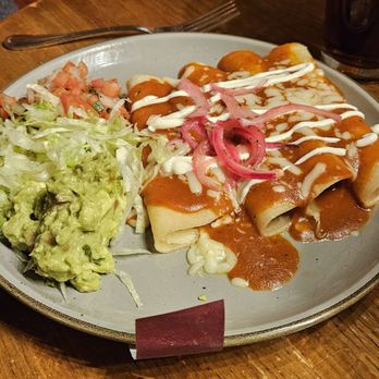 Mariscos Nayarit - My fiance's very safe chicken enchiladas. Decent portion. His review was "it's good." - Seafood Near Me - Roanoke, Virginia Mariscos Nayarit - My fiance's very safe chicken enchiladas. Decent portion. His review was "it's good." - Seafood Near Me - Roanoke, Virginia