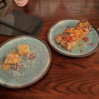 Moonshine 152 - Pistachio Baklava Crinkle and a special anniversary dessert from Chef Asia. - New American Near Me - Boston, Massachusetts