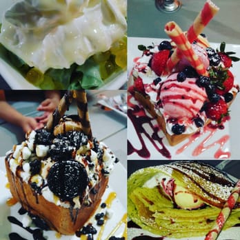 Ice Monster - TL: Green Tea Shaved Snow. TR: Strawberry Party Ice Cream Bread. BL: Oreo Explosion Ice Cream Bread. BR: Ice Cream Crepe. - Juice Bars & Smoothies Near Me - Walnut Creek, California