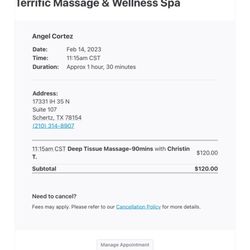 Terrific Massage & Wellness Spa - Email confirmation on our time
