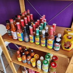 BMC Taqueria - Salsa and other sauces pantry inside the restaurant.