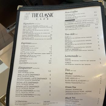The Classic Cafe - Drink Menu - Coffee & Tea Near Me - Fullerton, California