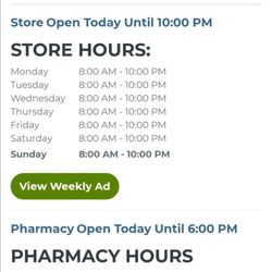 Rite Aid - Screen shot of hours