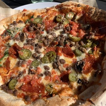 MOD Pizza - Mod pizza with pepperoni, beef, mozzarella, Asiago, jalapeño, and red tomato sauce. - Pizza Near Me - Waxahachie, Texas