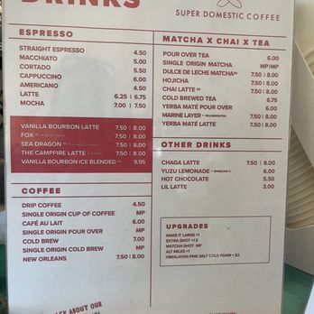 Super Domestic Coffee - Drink Menu - Coffee & Tea Near Me - Culver City, California