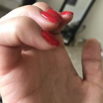 Nail 2ne1 Spa - Left gel from prior manicure and painted over it - Nail Salons Near Me - Chicago, Illinois