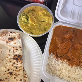 Curry Time - three item combo, yellow curry veggies, tiki marsala and pepper chicken rice and naan - Indian Near Me - El Monte, California