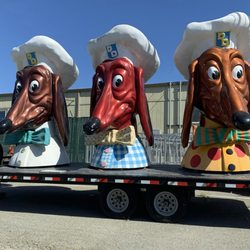 Doggie Diner Heads - The shiny, restored Doggie Diner Heads were still hanging out on Treasure Island on October 8, 2021.