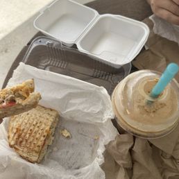 Tuna melt and PB shake with honey