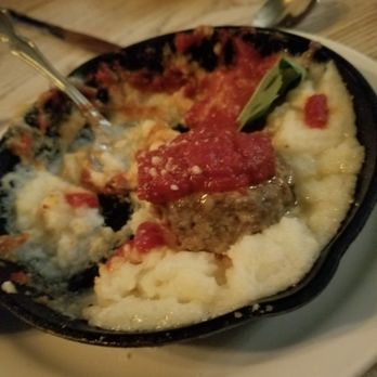 Old Town Tap - Meatballs with polenta. Dish stayed warm in this small iron skillet. - Pizza Near Me - Truckee, California Old Town Tap - Meatballs with polenta. Dish stayed warm in this small iron skillet. - Pizza Near Me - Truckee, California