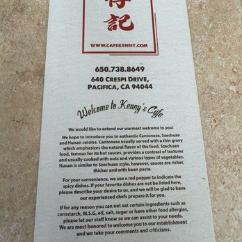 Kenny's Cafe - Menu - Chinese Near Me - Pacifica, California