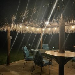 Nighttime view. Lights around the edges. Fan with light. Nighttime view. Lights around the edges. Fan with light.