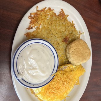 Hugo's Family Restaurant - Ham and cheese omelette, hash browns and biscuit w/ gravy - Breakfast & Brunch Near Me - Jenks, Oklahoma Hugo's Family Restaurant - Ham and cheese omelette, hash browns and biscuit w/ gravy - Breakfast & Brunch Near Me - Jenks, Oklahoma
