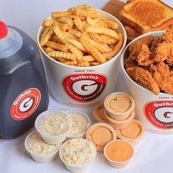 Guthrie’s - Full Family Meal: Bucket of Chicken Fingers (25), Bucket of Fries, 4 Cups Slaw, 4 Toast, 6 Sauces, 1 Gallon Sweet (or Unsweetened) Tea