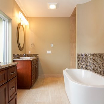 Winsome Construction - Modern master bath with striking tile, soaking tub and radiant heated floor - General Contractors Near Me - Tigard, Oregon Winsome Construction - Modern master bath with striking tile, soaking tub and radiant heated floor - General Contractors Near Me - Tigard, Oregon