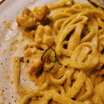 L’Oro Di Napoli - chopped prawns with zucchini shavings and chewy pasta - Italian Near Me - Petaluma, California L’Oro Di Napoli - chopped prawns with zucchini shavings and chewy pasta - Italian Near Me - Petaluma, California