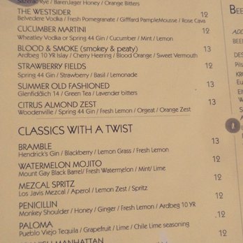 Upper West - Cocktail Menu - New American Near Me - Santa Monica, California